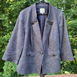 SEJOUR Navy Blue White Tweed Plus Size 18-20 Blazer Jacket Nautical Office -